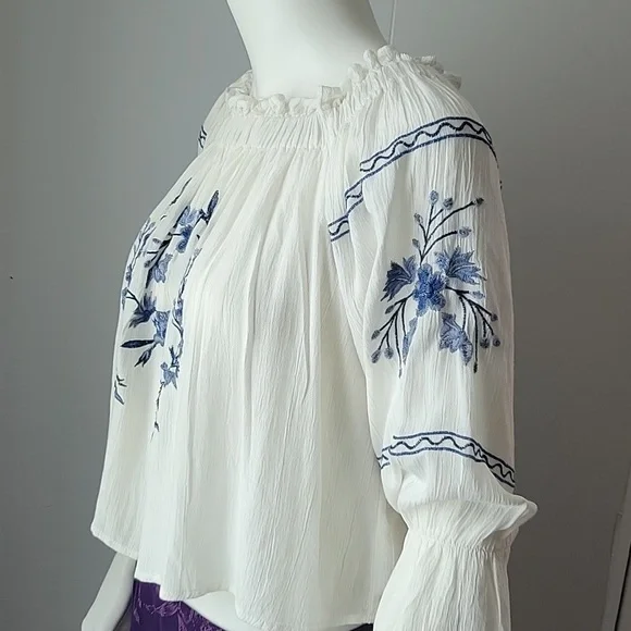 American Eagle Outfitters XS Embroidered Off Shoulders Top NWT - Picture 5 of 10